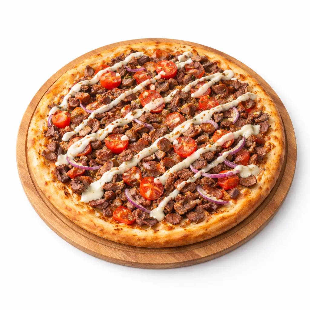 Donair Pizza - House specialty at Atomic Pizza & Donair Stony Plain